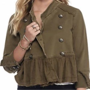 Free People Ruffle Hem Military Jacket - Small